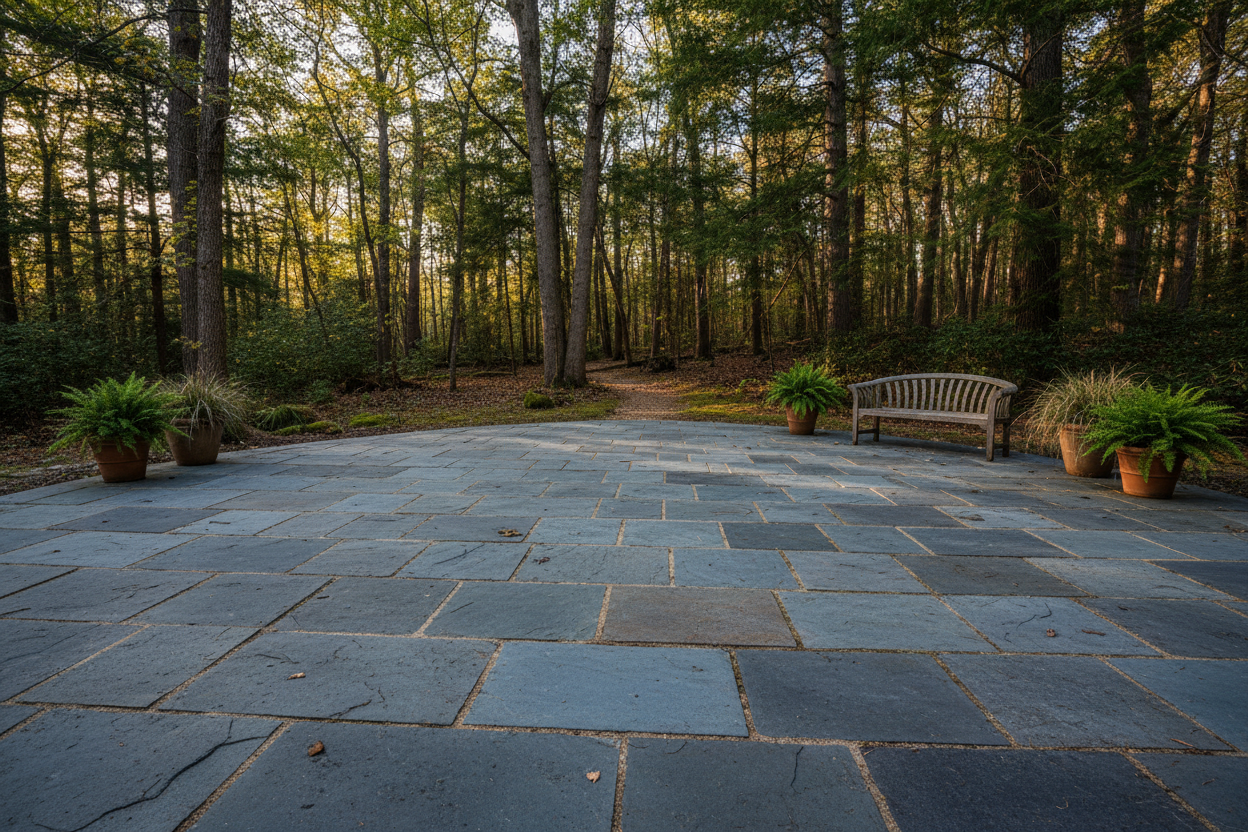 bluestone patio forest background realistic
